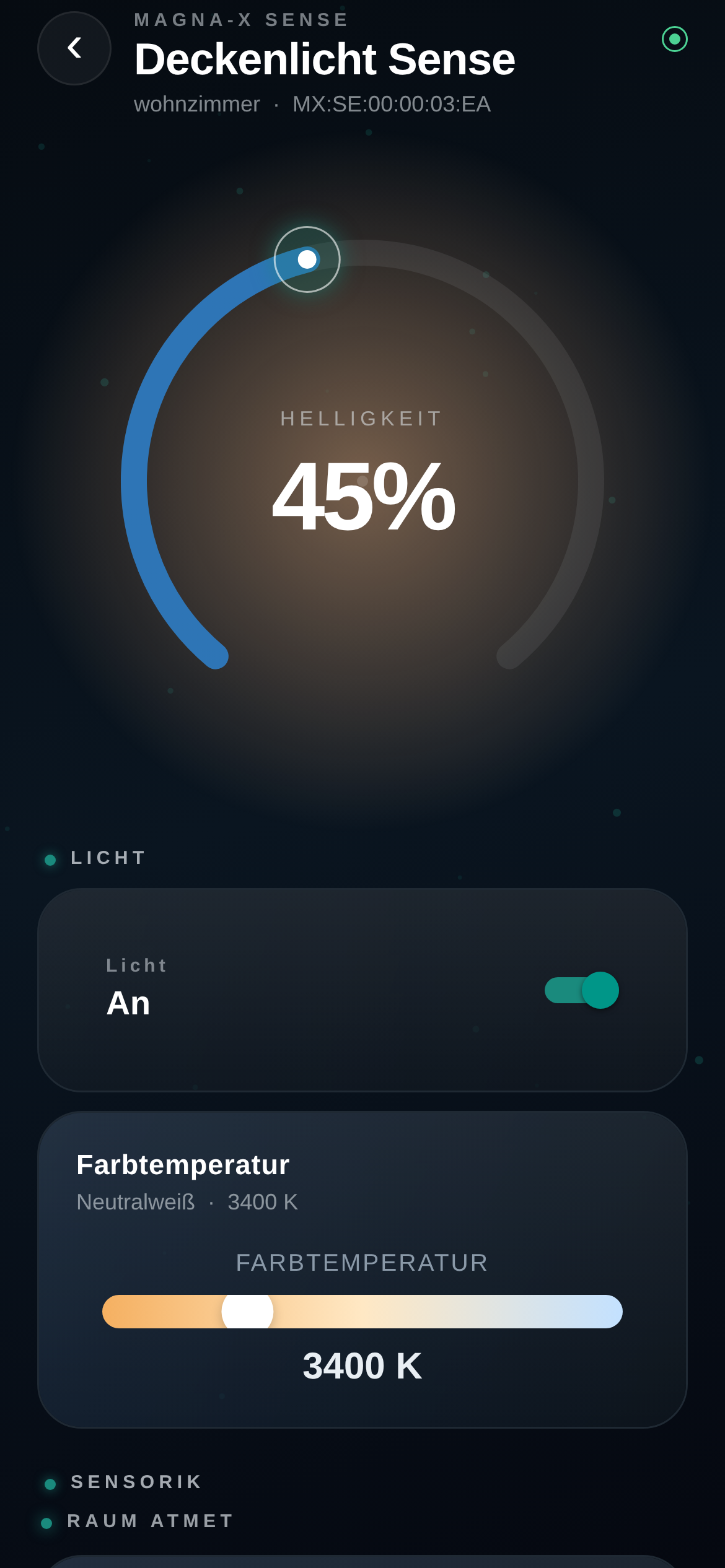MagnaX Home App — Licht- und Klimasteuerung mit Radial-Dimmer und Farbtemperatur